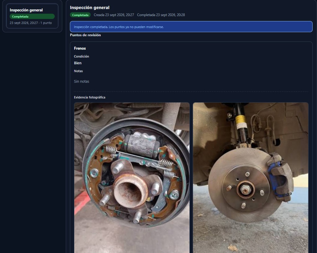 Inspección en Evolqity Ops con puntos de revisión y fotografías de evidencia.